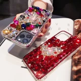Bling Diamond Love Heart Glitter Case for iPhone, Transparent TPU Back Cover, Fit for iPhone 15, 13, 12, 11 Pro Max, X, XR, XS