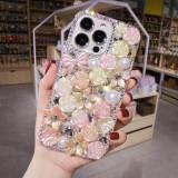 Luxuxy Fashion Baroque Flowers Phone Cover For iPhone 15 Pro Max Plus Bling Rhinestone Protective Case For iPhone 15 With Holder