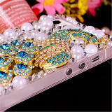 Soft Cover Case for iPhone, 3D Bling, Crystal Rhinestone, Peacock Flower, Diamond Pearl, Luxury, 14, 15, 13, 12, 11 Pro, XS, 15M