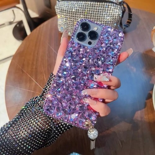 Luxury Bling Bling Water Diamond Cell Phone Case for iPhone, 15, 14, 13, 12, 11 Pro Max, XR, XS Max, X, 8, 7 Plus, Mini, Purple