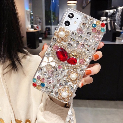Love Heart Diamond Glitter Phone Case for iPhone, Soft Cover, Plating, Luxury, 15, 11, 12, 13, 14 Pro Max, Xr, Xs Max, 8 Plus