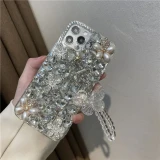 Bling Diamond Butterfly Chain Mirror Phone Case, Cover for iPhone 15, 14, 13, 12, 11 Pro Max, X, XR, XS, 7Plus, 7, 8 Plus, Mi