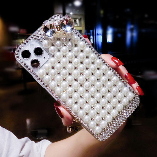 Bling Rhinestone Diamond Crystal Glitter Phone Case Cover for iPhone, 14, 13, 12, 11 Pro MAX, 15, XS, XR, PLUS (Bowknot Pearl)