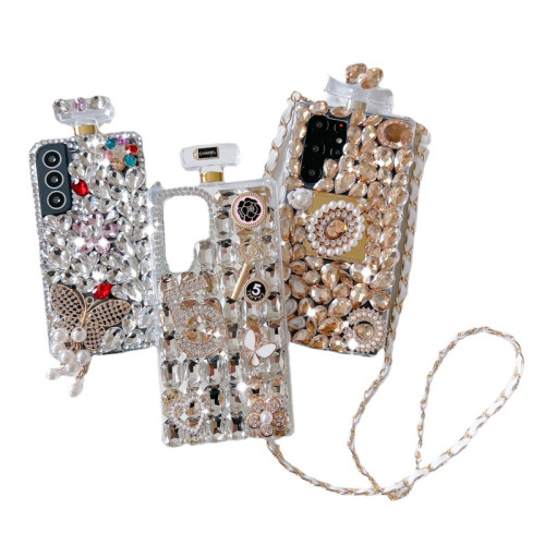 Jmax-Luxury Bling Diamond Butterfly Perfume Bottle Mobile Phone Case, Crossbody Lanyard for iPhone 15, 14, 13, 12, 11 Pro Max