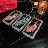 Luxury Bling Glitter Rhinestone Peacock Phone Case, Soft TPU Cover for iPhone 15，14, 13, 12, 11 Pro, XS MAX, Plus, Diamond Chain