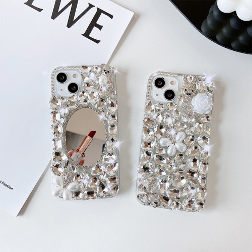 Makeup Style Rhinestone Diamond 3D Mirror Phone Case, Luxury Cover, For iPhone 14, 15, 13 Pro Max, Hot Selling, New