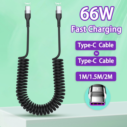65W 5A Type C To Type C Cable Fast Charging Spring Pull Telescopic Cord For Samsung Xiaomi OPPO Huawei USB C Car Charger Cable