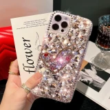 Crystal Heart Bling Diamond Fur Ball Phone Case for Iphone 15 14 13 11 Pro Max 12 Pro XR X XS Max 7 8 Plus SE Mini + Cover