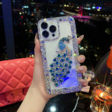Luxury Bling Rhinestone Peacock Phone Case for iPhone, Diamond Soft Back Cover, 14, 13, 12, 15 Pro Max, X, XR, XS, 7, 8 Plus
