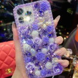 3D No. 5 Bow Goodluck Bling Rose Diamond Chain Phone Case for Iphone 15 14 12 Pro Max MiNi 11 13 Pro X XS XR 7 8 Plus SE Cover