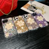 Sparkling Flower Pearl Water Diamond Phone Case Suitable For iPhone 15 14 13 12 11 Pro Max XR XS X 7 8 Plus Set