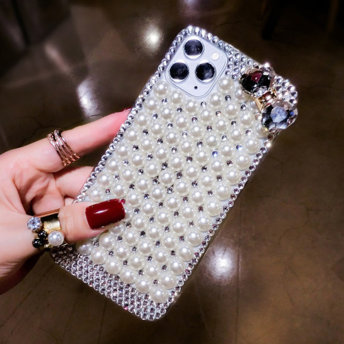 Bling Rhinestone Diamond Crystal Glitter Phone Case Cover for iPhone, 14, 13, 12, 11 Pro MAX, 15, XS, XR, PLUS (Bowknot Pearl)