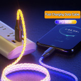 PD 66W 6A RGB Light Type C to Type C Fast Charging Data Cable For Xiaomi K50 Samsung S23 Huawei P60 OPPO Phone USB Charge Cord
