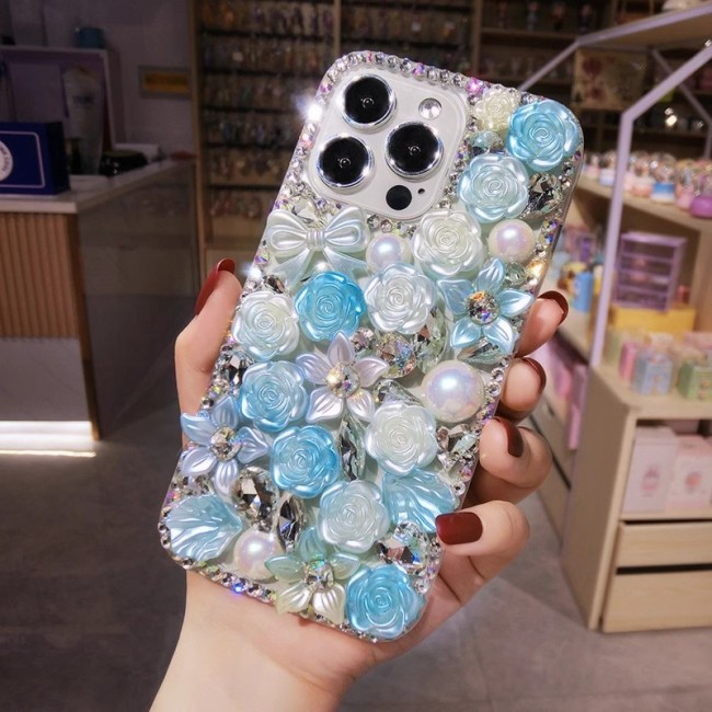 Luxuxy Fashion Baroque Flowers Phone Cover For iPhone 12 Pro Max Plus Bling Rhinestone Protective Case For iPhone 12 With Holder
