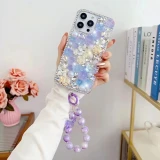 Handmade Crystal Diamond Bow Pearl Phone Case with Wrist Strap for IPhone 15 12 13 14 Pro for Samsung Galaxy S22 S21 S23 S24 FE