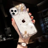 Luxury Glitter Diamond Pearl Phone Case, Transparent Silicone Bling Cover, for iPhone 15, 14, 13, 12, 11 Pro Max, X, Xs, Plus
