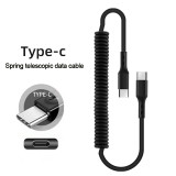 65W 5A Cable Fast Charging Spring Pull Telescopic Cord Type C To Type C For Samsung Xiaomi OPPO Huawei USB C Car Charger Cable