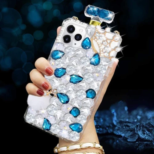 Crown Diamond Perfume Bottle TPU Case for Samsung Galaxy Note, S24, 20, S20, S21, S22 Plus, S23, iPhone 15, 14, 13, 12, 11 Pro