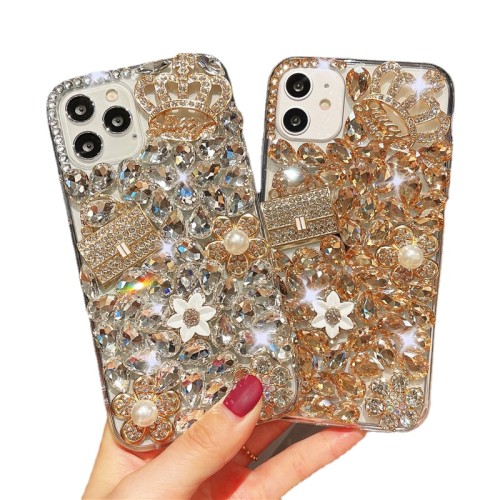 Crown Bag Diamond Phone Case, Creative Mobile Covers, Luxury Diamond, For iPhone 15, Samsung S22, S23, Note 20