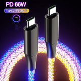 PD 66W 6A RGB Light Type C to Type C Fast Charging Data Cable For Xiaomi K50 Samsung S23 Huawei P60 OPPO Phone USB Charge Cord