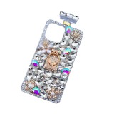 Handmade Perfume Bottle for iPhone 15, Diamond Rhinestone Case with Neck Strap, Bling Glitter Crystal, Shiny Clear Cover, 14Pro
