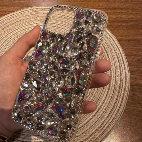 Full Water Diamond Inlaid Phone Case for Women, Luxury Gemstone, For iPhone 11, 12, 13, 14, 15 Pro Max, Cell Cover