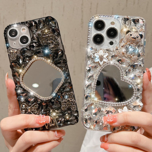 Diamond Mirror Phone Case for iPhone, Make Up Mobile Cover for Girls and Women, New Design, 15, 14, 13, 12, 11, Xr, Xs Max