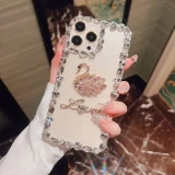 Luxury Glitter Crystal Diamond Bow Tie Phone Case, Silicone Floral Bling Cover, for iPhone 15, 14, 13, 12, 11 Pro Max, X, XS