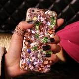 Green Pearl Crystal Diamond Bling Cases For iPhone 13 12 11 14 15 Pro Max Mini XS XR Luxury Sparkle Glitter Diamond Phone Cover
