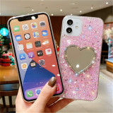Diamond Love Heart Case for iPhone, Mirror Cover,For iphone 14Pro, 15Plus, 11Pro, 12Mini, 13 Pro, 15Max, 14Plus XR Case Capa