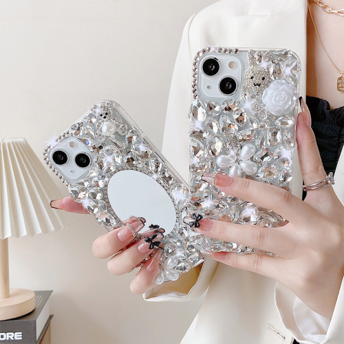 Makeup Style Rhinestone Diamond 3D Mirror Phone Case, Luxury Cover, For iPhone 14, 15, 13 Pro Max, Hot Selling, New