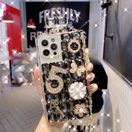Rhinestone Diamond Perfume Bottle Crossbody Phone Case, 3D Handmade Cover for iPhone 15, 14 Pro, 13, 12, 11 Max, Lanyard Cover