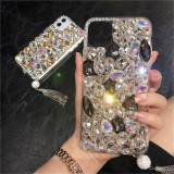 Luxury Bling Crystal Stone Diamond Flower Decoration Phone Case for iPhone, 14 Plus, 13, 14Pro, 12 Mini, 11 Pro MAX, X, 15, XR