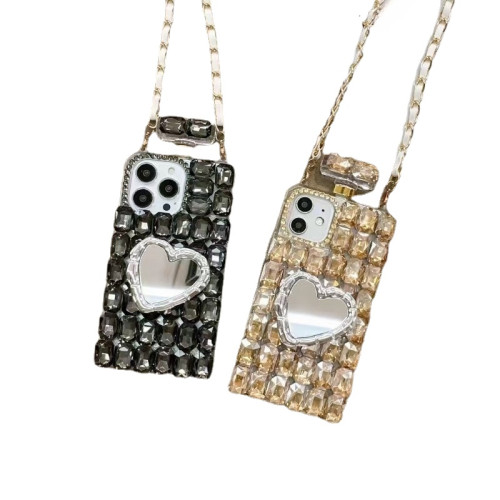 Perfume Bottle Case for iPhone 15 Pro Max, Bling Case with Lanyard Strap, Luxury 3D Diamond Crystal Rhinestone Phone Case
