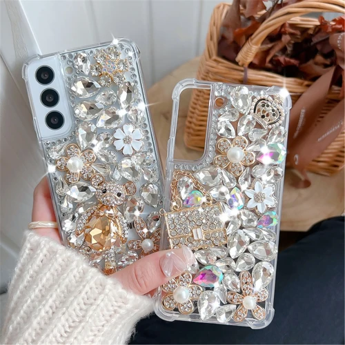 Diamond Mobile Phone Cover, Luxury Bling Rhinestone Case for iPhone, 14, 15, 13, 12, 11, XR, XS Plus, X, Max, Sparkling Gold