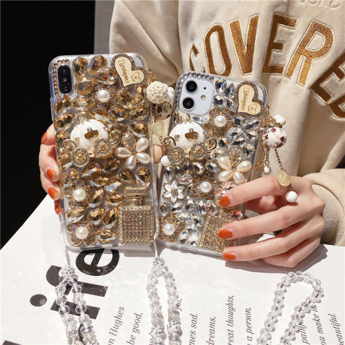 Luxury Color Bling Diamond Flower Crystal Stone Phone Case for iPhone, 14 Plus, 13Pro, 12 Mini, 11 Pro MAX, X, 15, XR Rhinestone