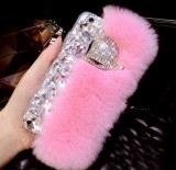Luxury Bling Crystal Diamond Rabbit Fur Soft Phone Case Cover for iPhone, 14, 13, 12, 11, Pro, X, 15, MAX, XR, 14Plus, 7, 8 Plus