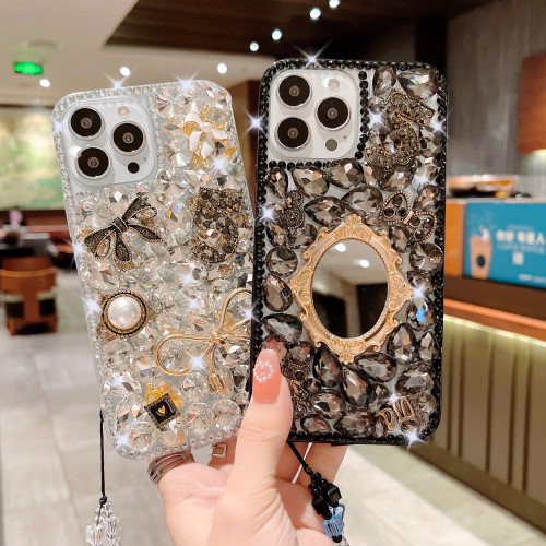 Luxury Rhinestone Bling Phone Case, Diamond Ring Stand, Soft Mirror,For iPhone 14 Plus, 13Pro, 12 Mini, 11 Pro MAX, X, 15Plus,