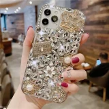Bling Diamond Bead Chain Mirror Strap Phone Case, Cover for iPhone 15, 14, X, XR, 13, 11 Pro Max, 12 Pro, 7Plus, 8 Plus, SE Mini