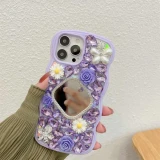 Bling Diamond Glitter Phone Case, Make Up Mirror, Daisy Flower, Wave, Case for iPhone 15, 14, 13, 12, 11 Pro Max, X, XS, XR
