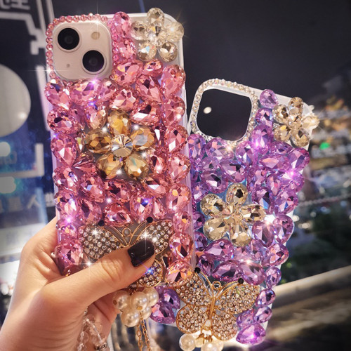 Bling Diamond Jewelry Phone Cases, Pink and Silver, Chain Bracelet for iPhone 15, 11, 12, 13, 14 Pro Max, New Arrival