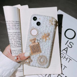 Rhinestone Pearl Perfume Bottle Case for Girls, Diamond Case, Bling Cover for iPhone 12, 13, 14, 15, Pro Max, Fashion, Luxury