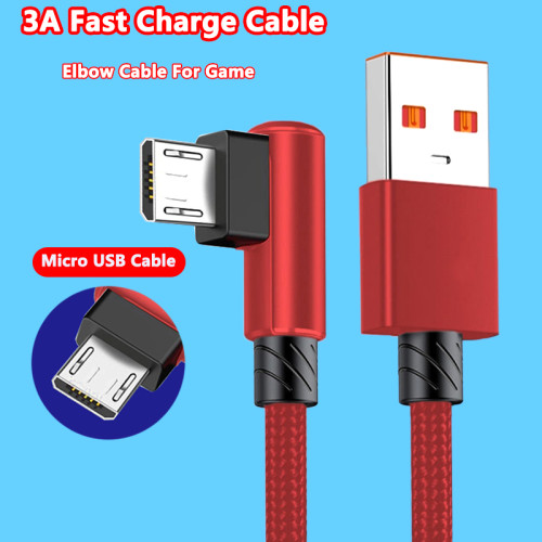 3A Micro USB Elbow Fast Charge Data Cord Nylon Braided For Samsung Galaxy S7 S6 S3 Xiaomi Mi 11 12 Android Phone Charger Cable
