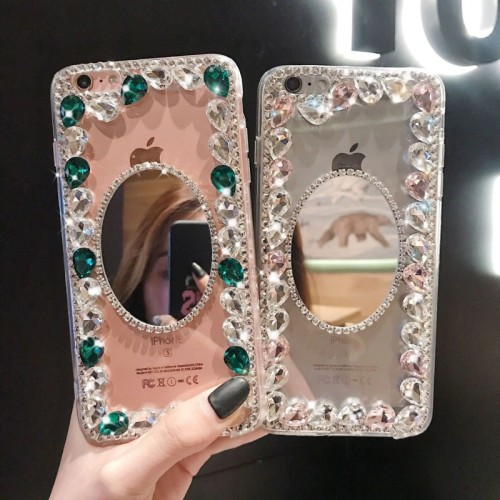 Rhinestone Glitter Makeup Mirror Case, Luxury Diamond, 3D Texture, Prism Holographic Laser Mirror Phone Cases for iPhone 15, 14