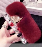 Luxury Bling Crystal Diamond Rabbit Fur Soft Phone Case Cover for iPhone, 14, 13, 12, 11, Pro, X, 15, MAX, XR, 14Plus, 7, 8 Plus