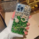 3D No. 5 Bow Goodluck Bling Rose Diamond Chain Phone Case for Iphone 15 14 12 Pro Max MiNi 11 13 Pro X XS XR 7 8 Plus SE Cover