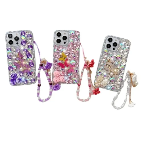 Luxury Diamond Butterfly Phone Case, Colorful Crystal Rhinestone Cover for iPhone 15, 14, 13, 12, 11 Pro Max, XR, XS, 8 Plus