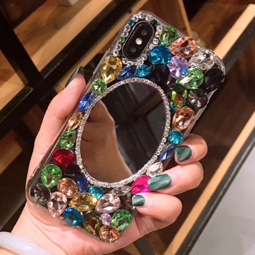 Diamond Cover with Makeup Mirror for iPhone, Bling Rhinestone Case, Luxury, 15, 14, 13, 12, 11 Pro Max, XR, 7, 8 Plus Series