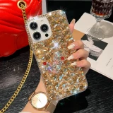 Crystal Heart Bling Diamond Fur Ball Phone Case for Iphone 15 14 13 11 Pro Max 12 Pro XR X XS Max 7 8 Plus SE Mini + Cover