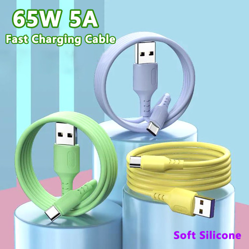 65W 5A Soft Silicone Fast Charging USB Type C Data Cable For Samsung Xiaomi Huawei Oneplus Phone Accessories Charger USB C Cable